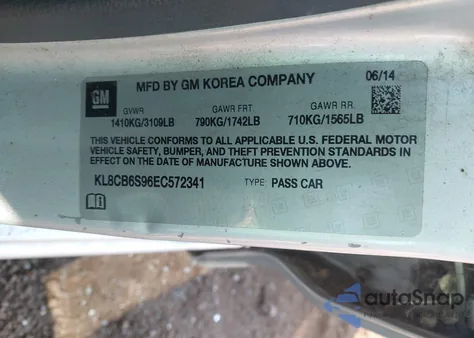 2014 Chevrolet Spark Ls Auto from USA, damaged, VIN KL8CB6S96EC572341